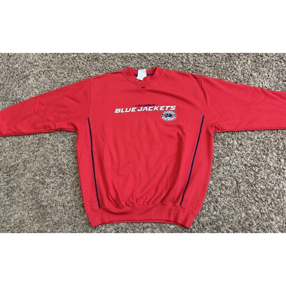Vintage Lee Columbus Blue Jackets CBJ Hockey Fleece Sweatshirt Red NHL Sz Large